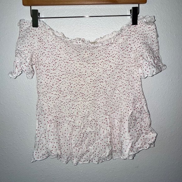 Japna White and Red Polka Dot Elastic Bodice Smocked Top Size‎ M - Picture 3 of 4